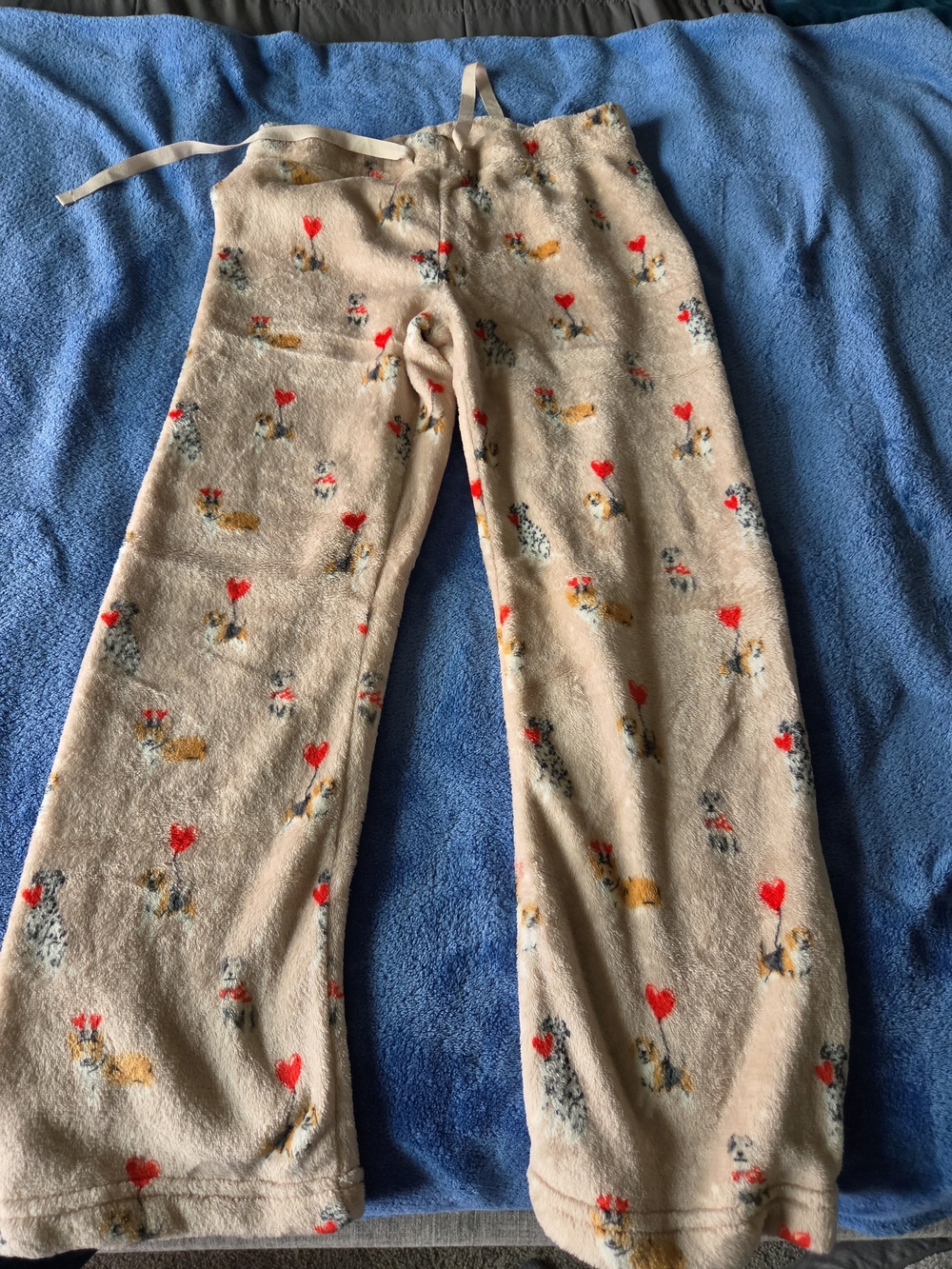 Daydreamer Beige Plush Kids Pajama Pants with Red Heart & Animal Print